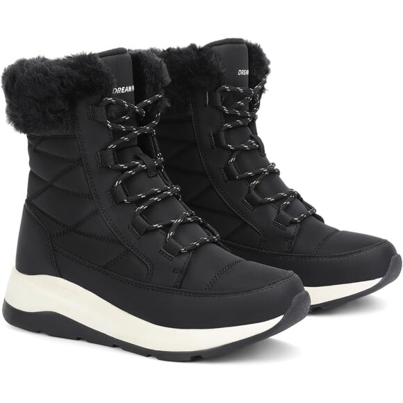 〽️Women's Black Dream Pairs Waterproof Winter Warm Fur Lined Mid Calf Boots - Picture 3 of 8